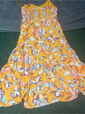 Skies Are Blue Yellow Multicolor Swirl Maxi Dress